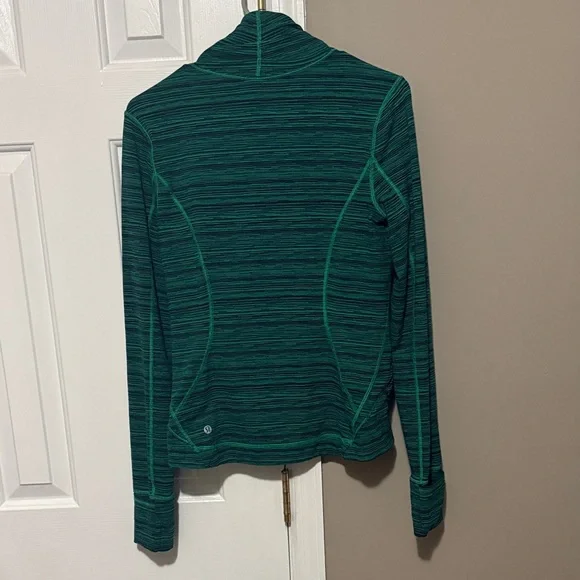 Lululemon Precision Green Cyber Jungle Blue Front Zip Jacket Size 8 - Picture 5 of 6